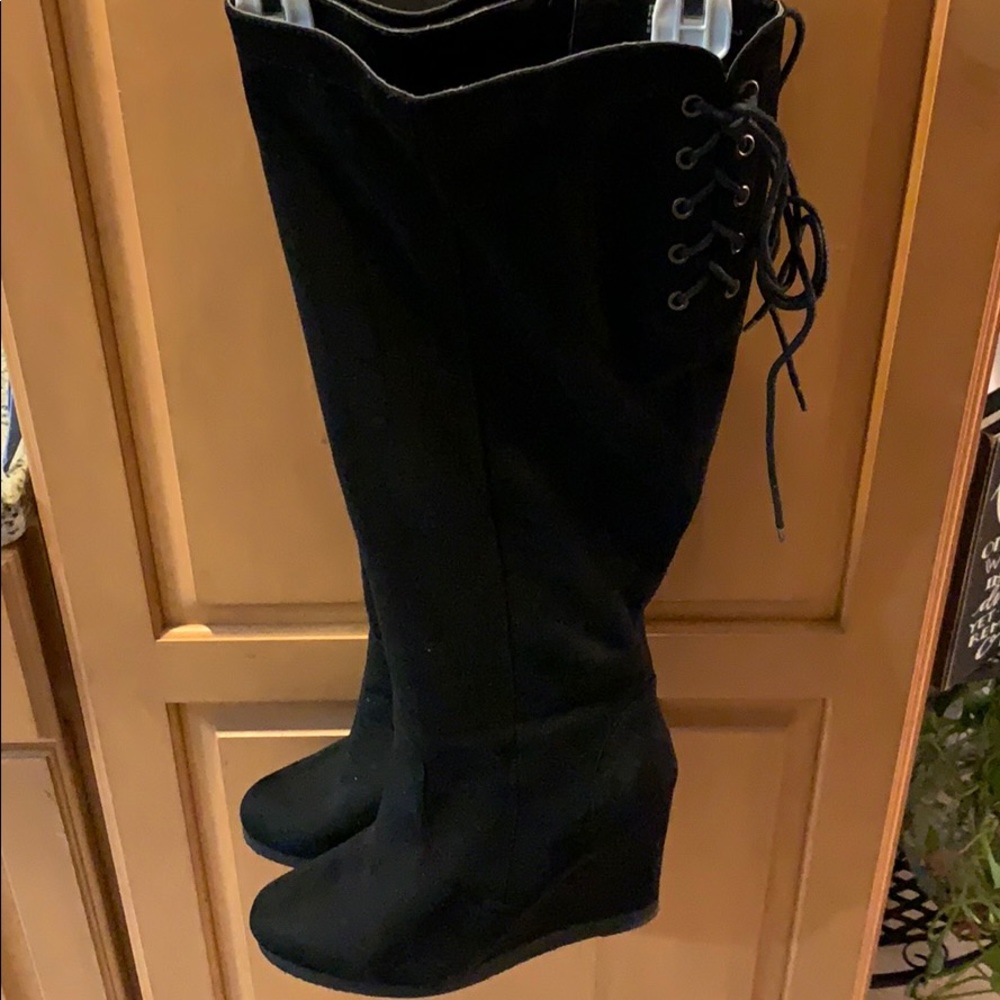 Faux Black Seude knee high boots